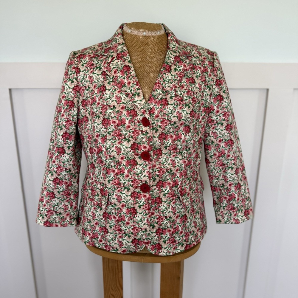 Talbots Blazer Women's 6 Cotton Floral Rose Cottage Core Career Pink Green Lined